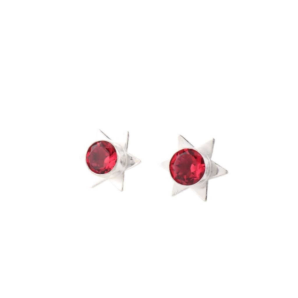 Red Garnet Gemstone 925 Sterling Silver Jewelry Handcrafted Studs 0.44" For Her EE-175-8
