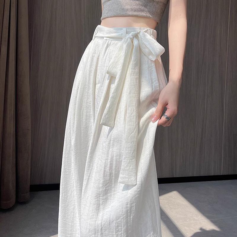White High-Waisted Cotton Linen Wide-Leg Pants for Women - Summer 2026 Edition, Floor-Length Yamamoto Style.