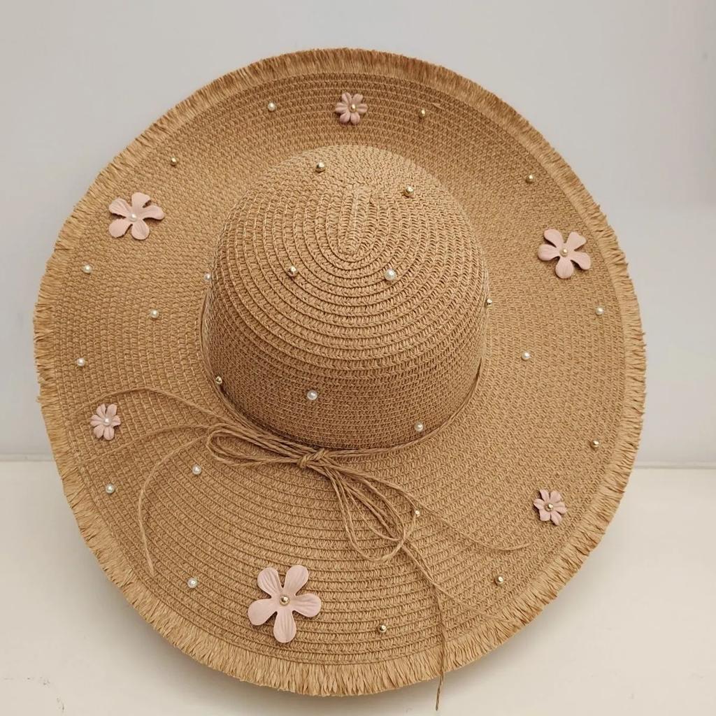 WTEMPO Summer Rope Bow Wide Brim Outdoor Travel Beach Hats Women's Foldable Solid Color Casual Large Bucket Hats