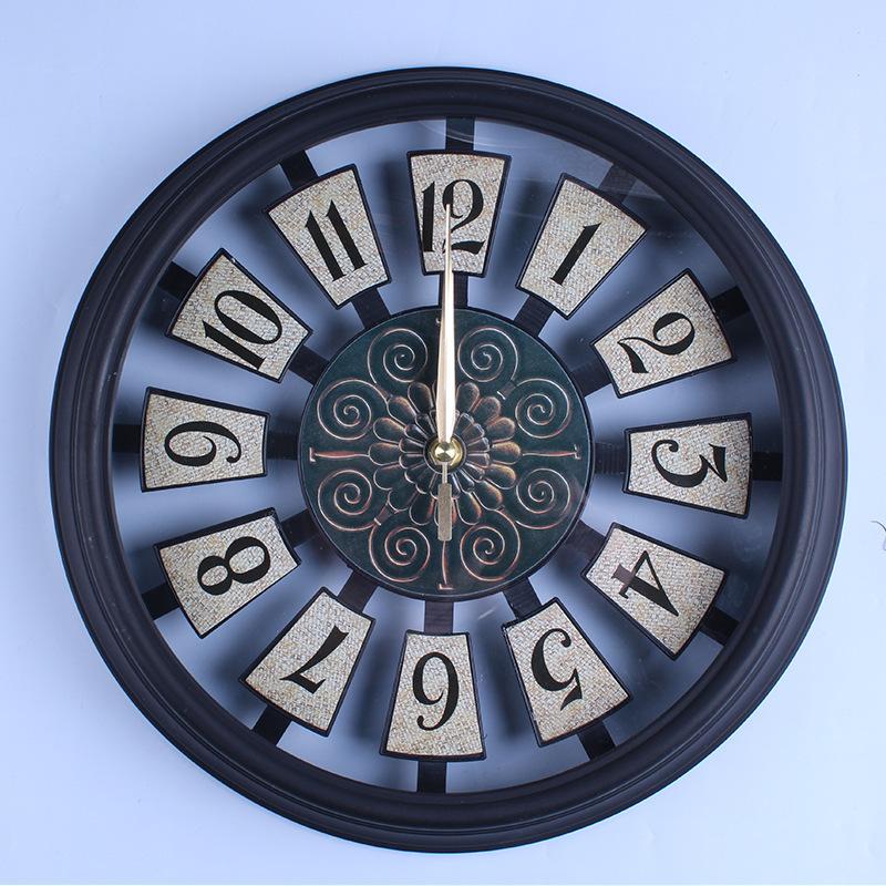 Retro Silent Wall Clock Living Room Simple European Antique Wall Clock Country Industrial Style Creative Large Clock