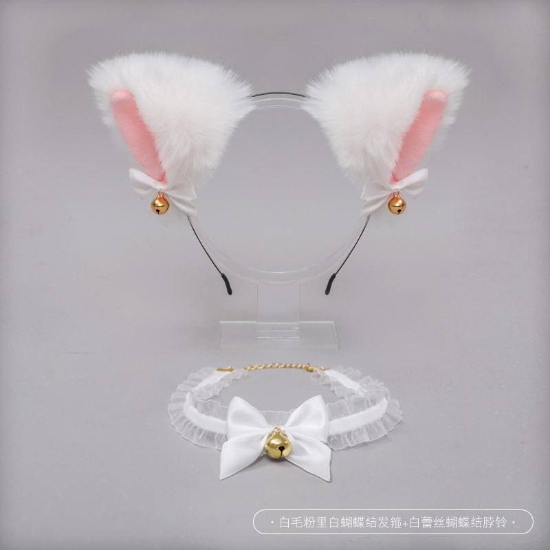 A Handmade Olita Accessory Fox Ears Cat Ears Headband Lace Bow Bell Collar Set