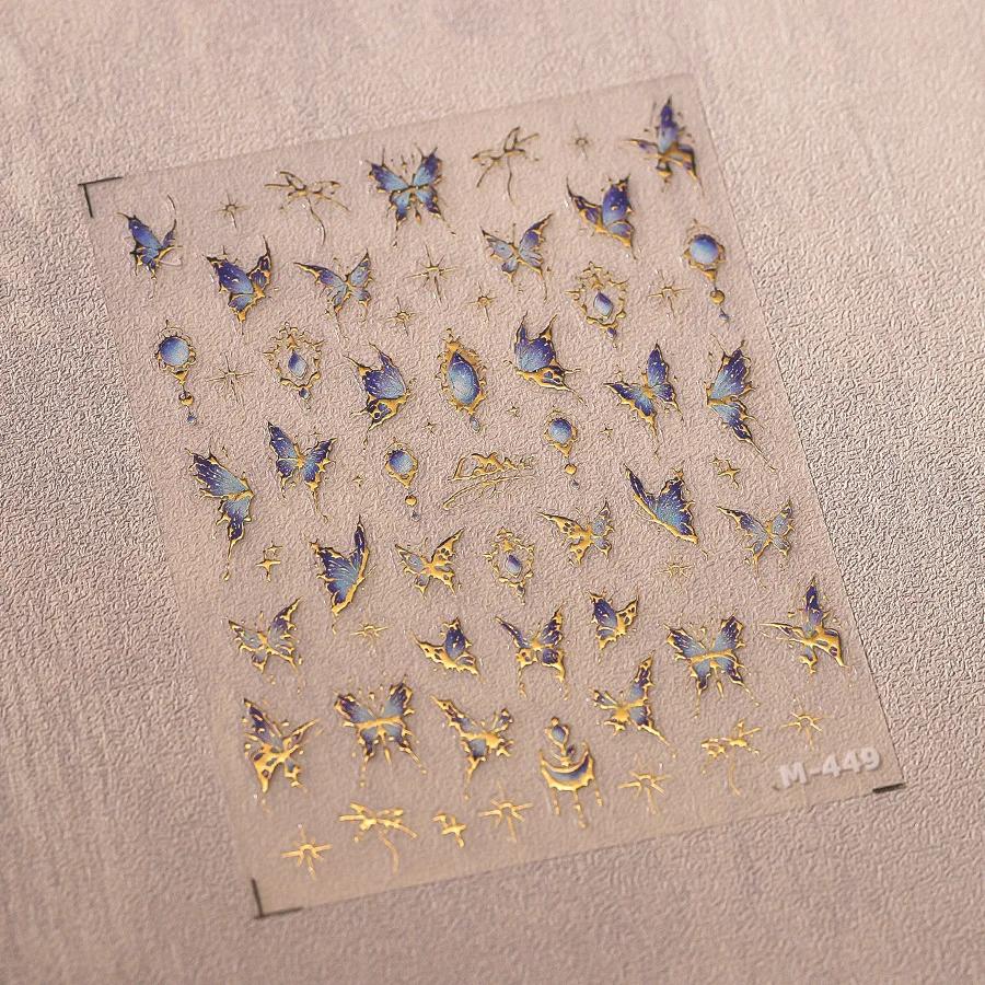 5D Butterfly Red Spider Lily Blooming Flowers Nail Art Stickers Chinese Characters Phoenix Swallow Self Adhesive Manicure Decals