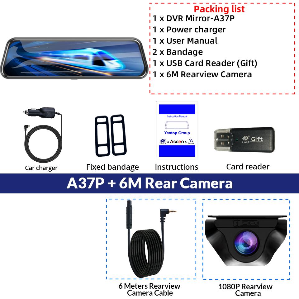 E-ACE Автомобильное зеркало заднего вида с разрешением 4K, записывающая камера DVR, видеорегистратор с 10-дюймовым экраном, супер ночной вид