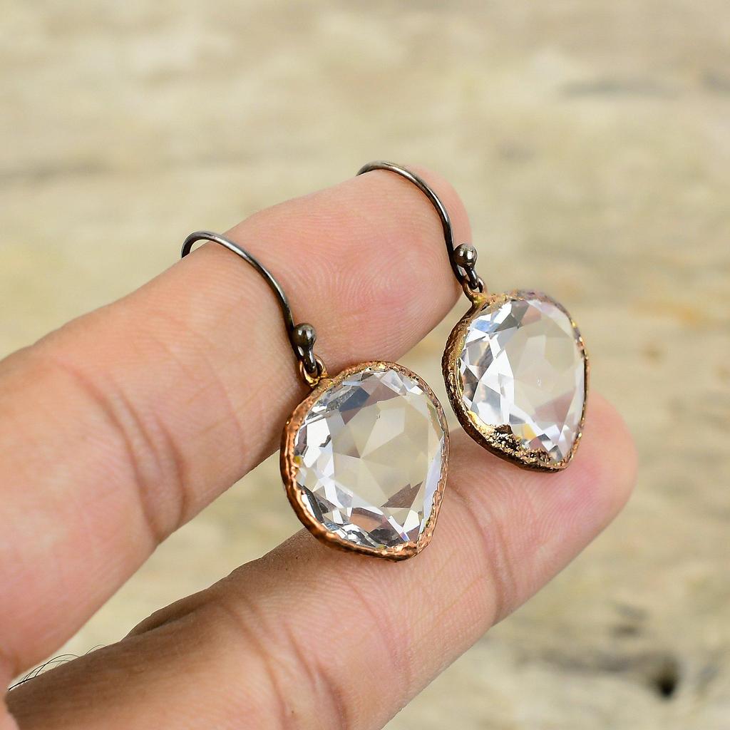 Faceted White Topaz Earring Electroformed Copper Earrings Handmade Earring Beautiful Electroformed Jewelry Gemstone Earring Gift For Mother
