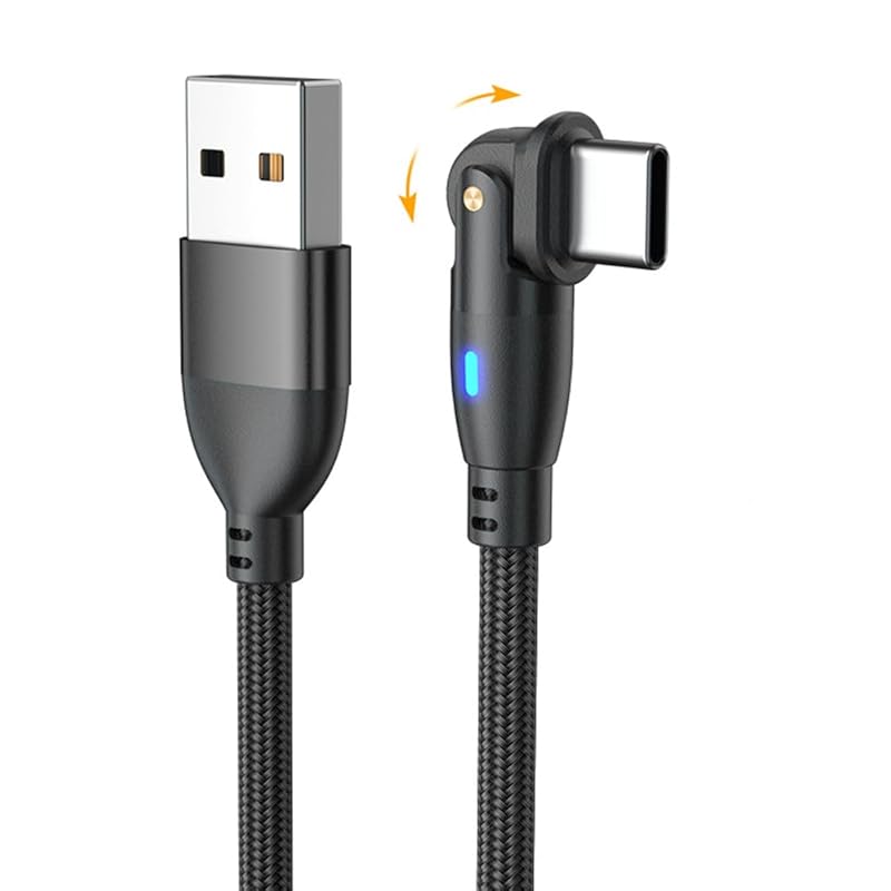 YFFSFDC USB-кабель типа C длиной 3 м, Г-образный, вращающийся на 180 градусов, микрокабель для быстрой зарядки и высокоскоростной передачи данных, изготовлен из армированного термопластичного эластомера (TPE) для MacBook iPad