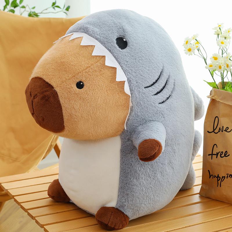 Shark Capybara Plush Toy - Large Cute Animal Doll Pillow for Children and Girls
