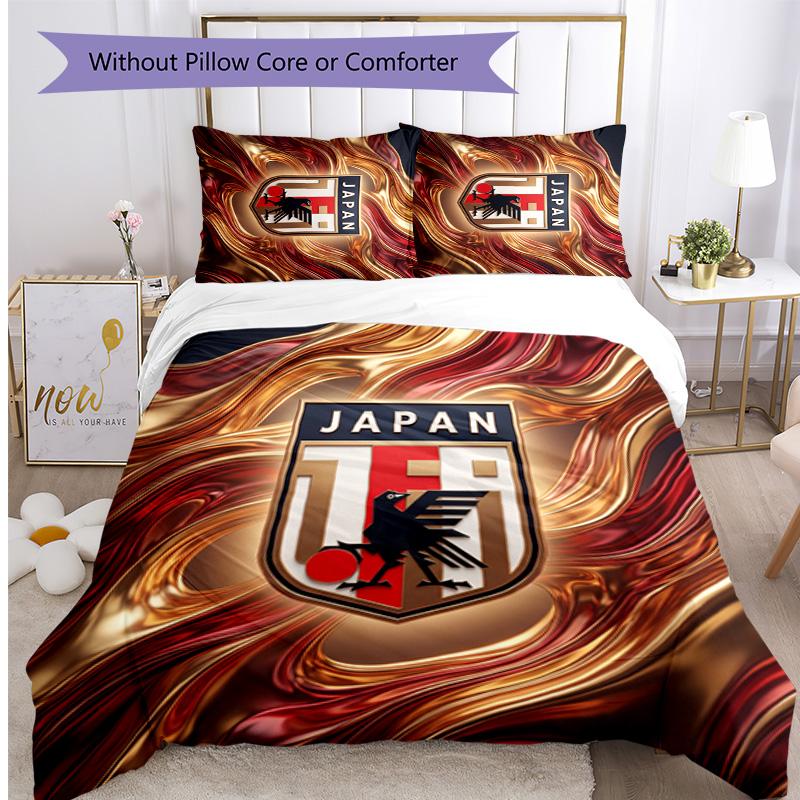 Japan Football Printed Bedding 3 Piece Set Cozy Breathable Bed Cover Set as Housewarming Holiday Gift