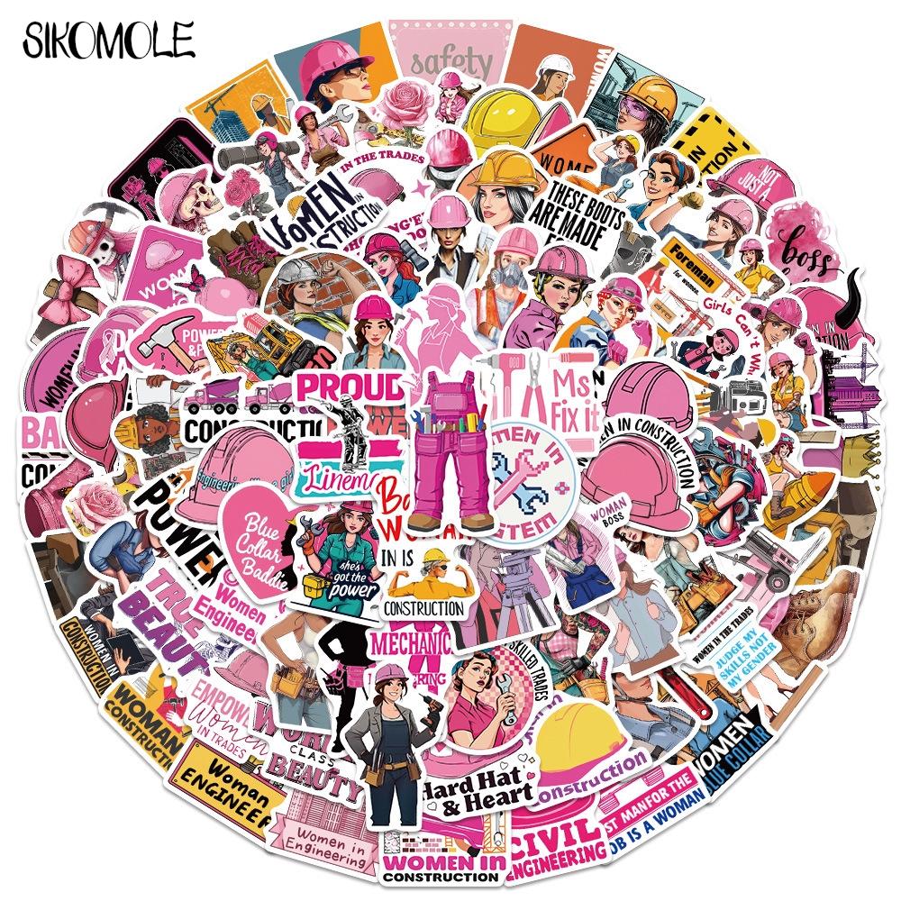 1050 100PCS Cartoon Female Safety Helmet Stickers Aesthetic Decals Toy Guitar Bicycle Laptop Luggage Car Graffiti Kids Sticker