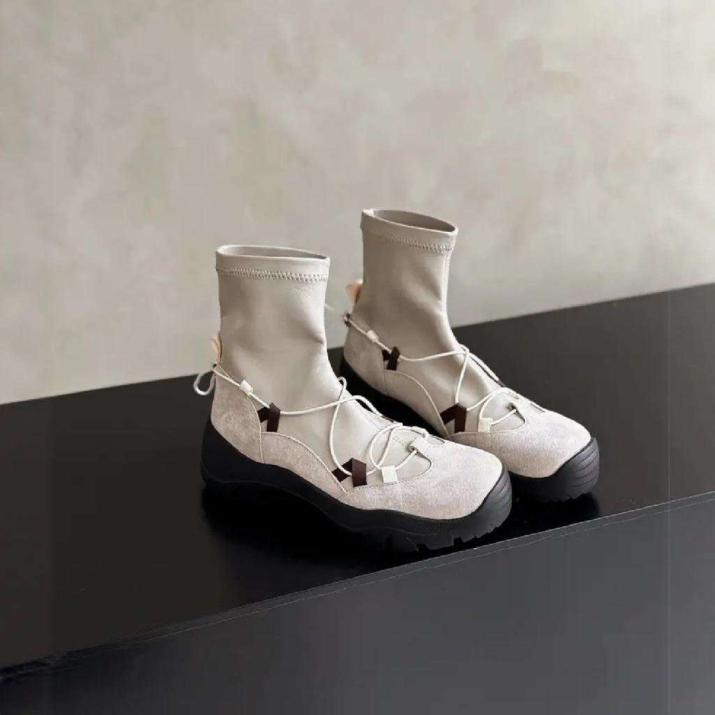 Функциональные ботинки | Ретро Толстая подошва Перекрестные ремешки Универсальные Повседневные Балетные Спортивные Британские Эластичные Облегающие Ботинки Женские