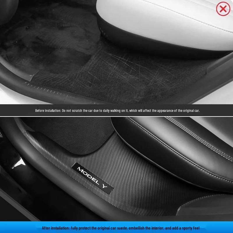 Tesla Model Y & Model 3 Carbon Fiber Rear Door Sill & Seat Back Protector Guard