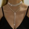 2 Pcs/Set Women Necklace Earrings Set for Formal Banquet And Prom Multi-layered Tassel Rhinestone Adjustable Chain Wedding Bride