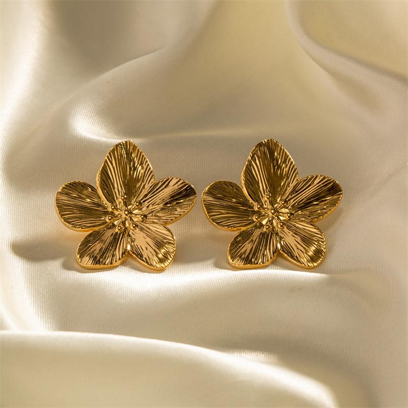 1Pair Vintage Exaggerated Flower Metal Stud Earrings For Women Girls Simple Geometric Big Earrings Fashion Party Jewelry Gifts