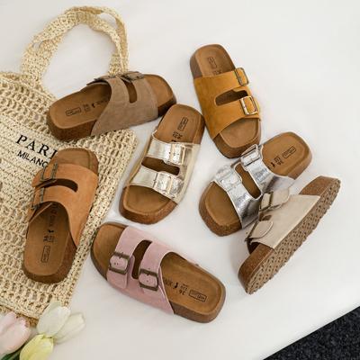 Тапочки Bocken из натуральной кожи женские с толстой подошвой и широким носком, двухрядные пряжки, нескользящая пляжная обувь, летняя одежда для улицы, сандалии Bocken, тапочки