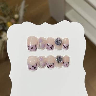 Леопардовый принт, маленький, фиолетовый, милый, сладкий и пряный, расписанный вручную, таро, фиолетовый, леопардовый принт, французский, тонкий, яркий, ворсовый, дрель, одежда, доспехи