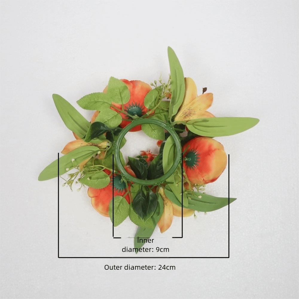 Artificial Flowers Candle Ring Simulated Mini Wreath Candlestick Wreath  Wedding Party Decoration
