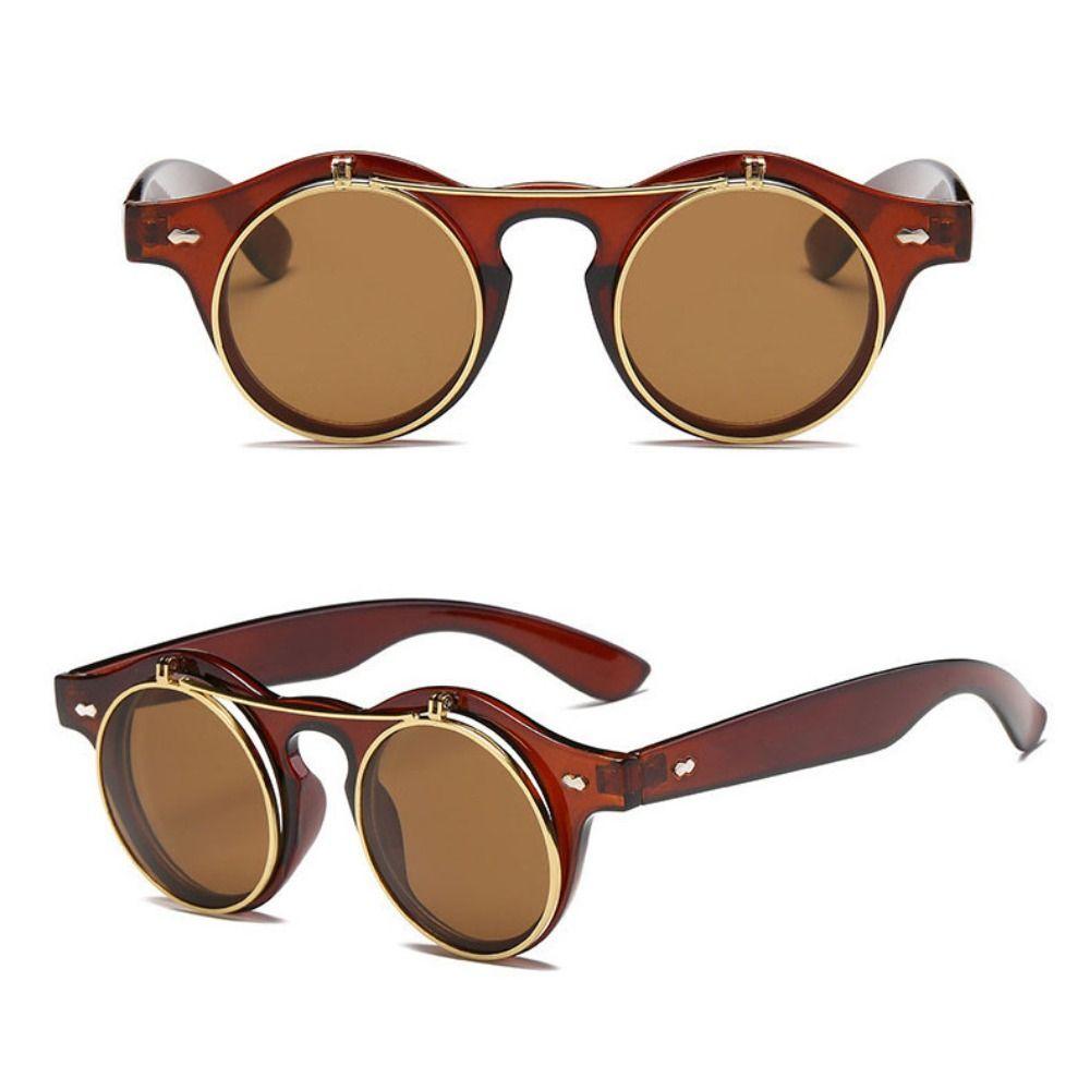 Double Layer Outdoor Sunglasses Round Frame Black Shades Glasses Flip Cover Sunglasses