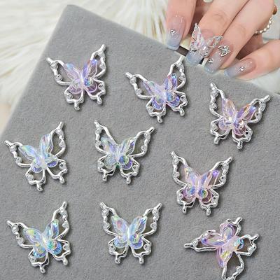 Двойные бабочки для дизайна ногтей 3D сплава Aurora Ice Butterfly украшения для ногтей Стразы Diy ювелирные аксессуары