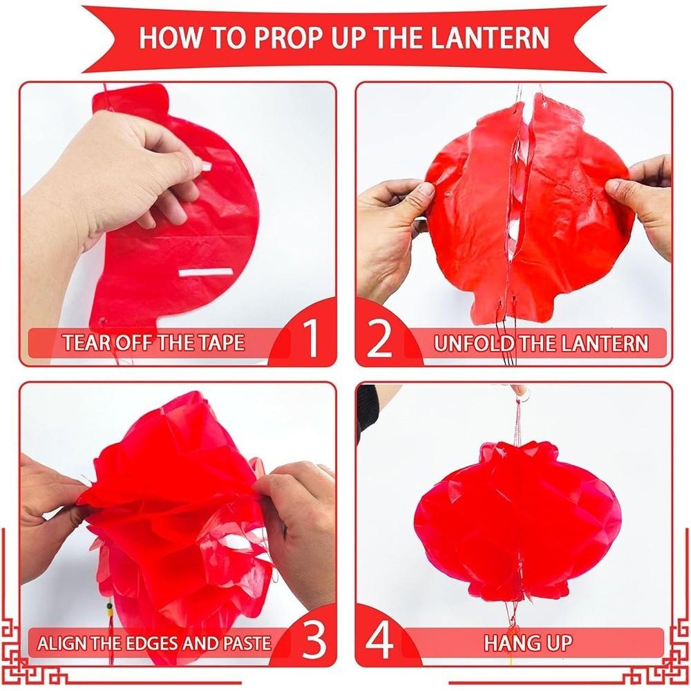 Plastic Paper Paper Lantern Set Round Shape Red Lantern Honeycomb Lantern  Home Party