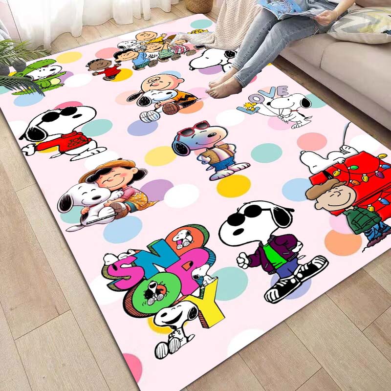 Non-slip area rug for living room with Snoopy cartoon design, soft rug for bedroom, children's playroom, sofa, home decor, doorm