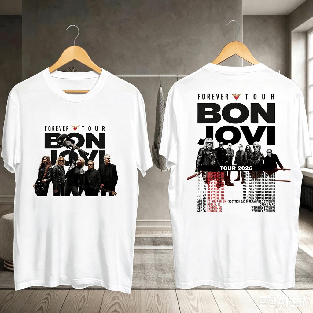 Bon Jovi Forever Tour 2026 Merch T Shirt Cotton Unisex Unisexs Unisexs Tshirt Summer Vintage Y2k Fans Casual Streetwear Clothes