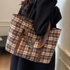 Large Capacity Plaid Bag for Women New One Shoulder Commuting Handbag for Women Ins College Students Class Tote Bag