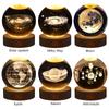 3D Crystal Ball Night Light Inner Carved Luminous Glass Ball Ornament with Wooden Base for Home Decor