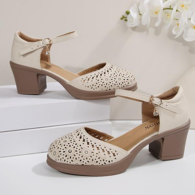 Женские сандалии из высококачественной кожи, удобные летние туфли на высоком каблуке, нескользящие, с перфорацией, большого размера, на платформе