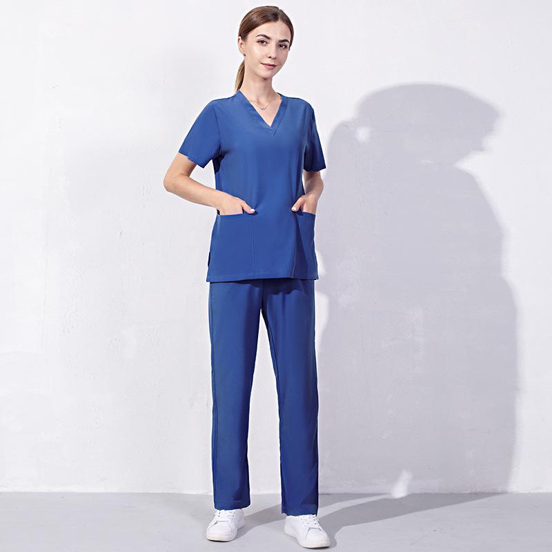 2 Pieces Outfits Women Nursing Working Tops+Loose Pants Nurse Suit Short Sleeve Quick Dry V-neck