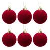 6Pcs Velvet Christmas Ball Ornaments Flocked Christmas Tree Ball Decoration Red Hanging Ball Ornament for