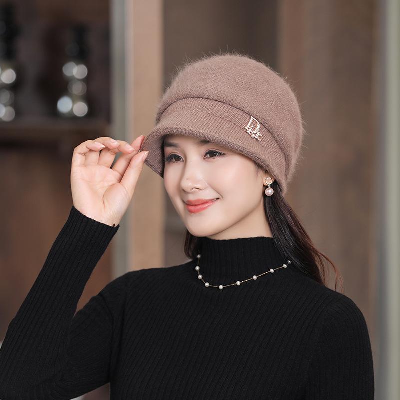 Женская зимняя объемная вязаная шапка-берет, теплая вязаная зимняя шапка-бини с козырьком для холодной погоды