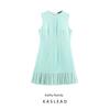 Kaslead New Women Clothes Western Style Fashion Simple Round Neck Sleeveless Hem Pleat Dress