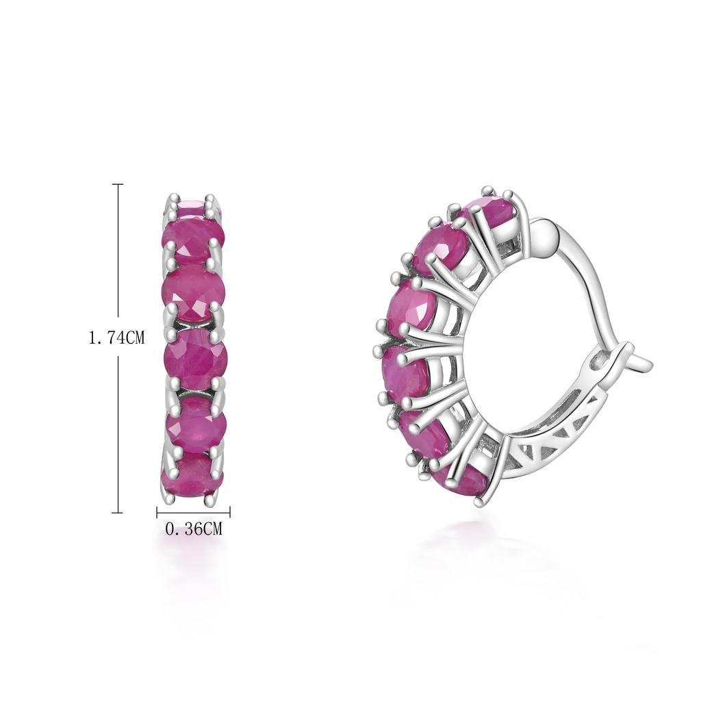 Elegant Designer Silver Clip Hoop Earrings Natural Ruby July Birthstone Precious Jewelry Gift for Lady Celebration & Party Wear