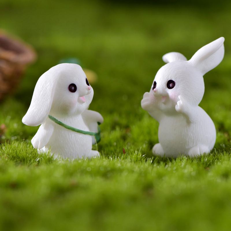 Cute Resin White Rabbit Ornament Enchanting Garden Miniature Decor Piece