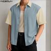 Oversized Men Lapel Neck Patchwork Buttons Casual Shirts