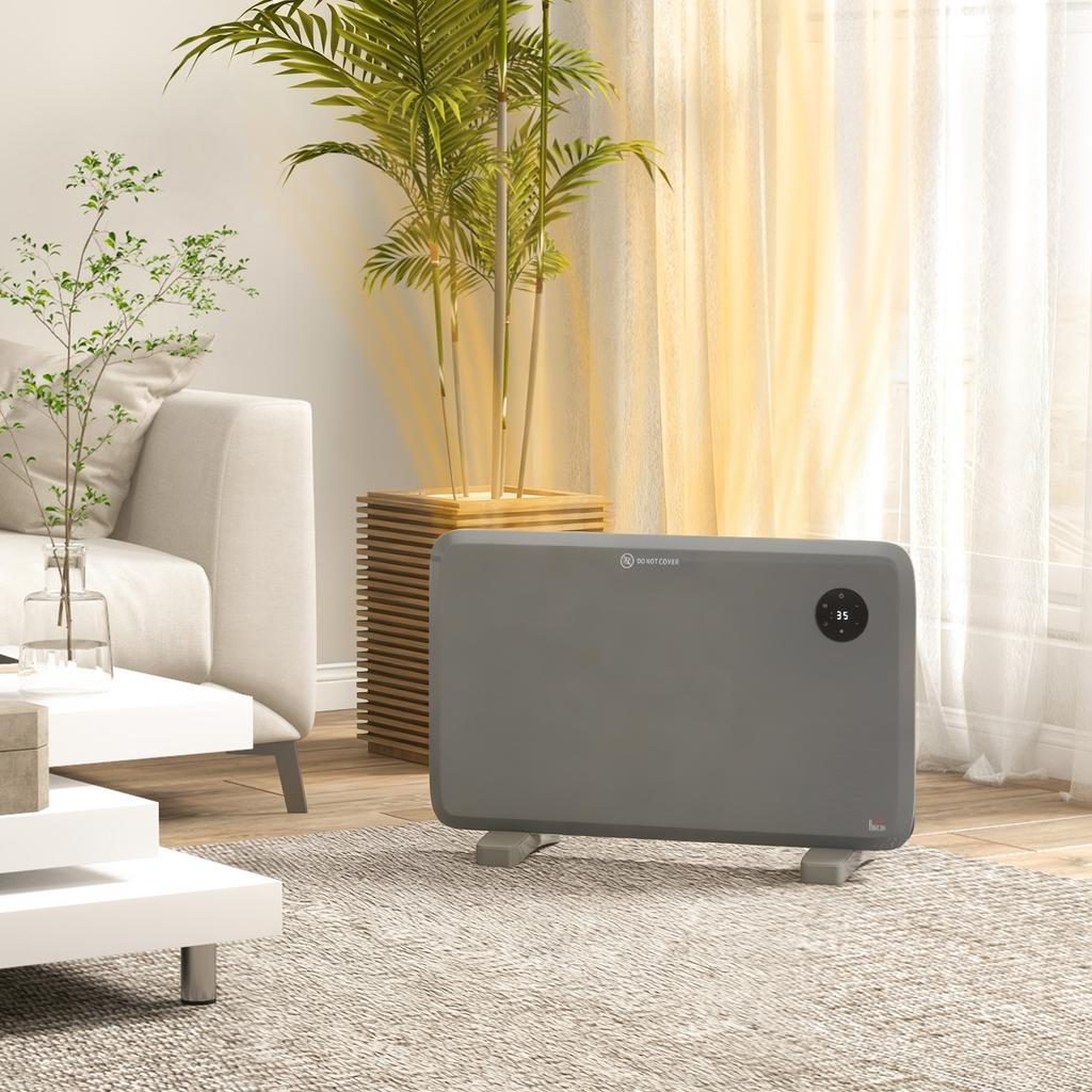 1200W Electric Convector Heater, Freestanding or Wall Mounted, Space Heater with Adjustable Thermostat, Timer, Grey
