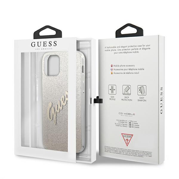 Guess Guhcp12Mpcuglsgo iPhone 12/12 Pro 6,1 Złoty/Gold Twarde Etui Brokat Gradient Skrypt