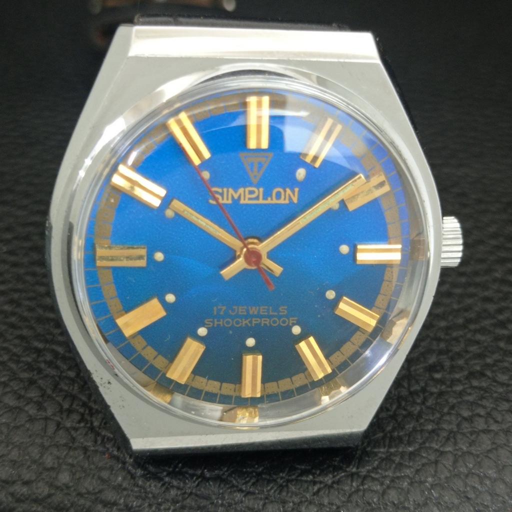 SIMPLON РУЧНОЙ ЗАВОД ВИНТАЖНЫЕ ШВЕЙЦАРСКИЕ МУЖСКИЕ ОТРЕСТАВРИРОВАННЫЕ СИНЕГО ЦВЕТА ЧАСЫ a704615-1