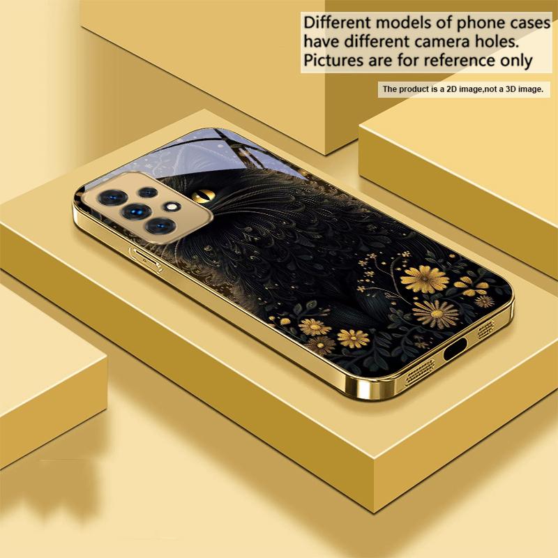 Круглые и яркие глаза Для Samsung A 31 32 A33 A34 35 14 A15 13 16 25 26 50 52 53 54 55 56 70 71 72 73 Золотой стеклянный чехол для телефона