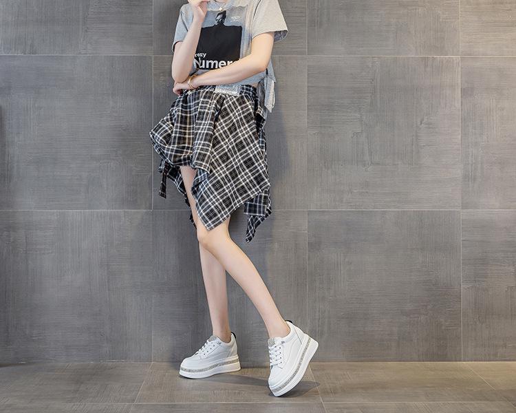 Женские белые кроссовки на платформе со стразами и эластичными шнурками - Натуральная кожа, Толстая подошва, Увеличение высоты на 7 см, Легкие и универсальные.