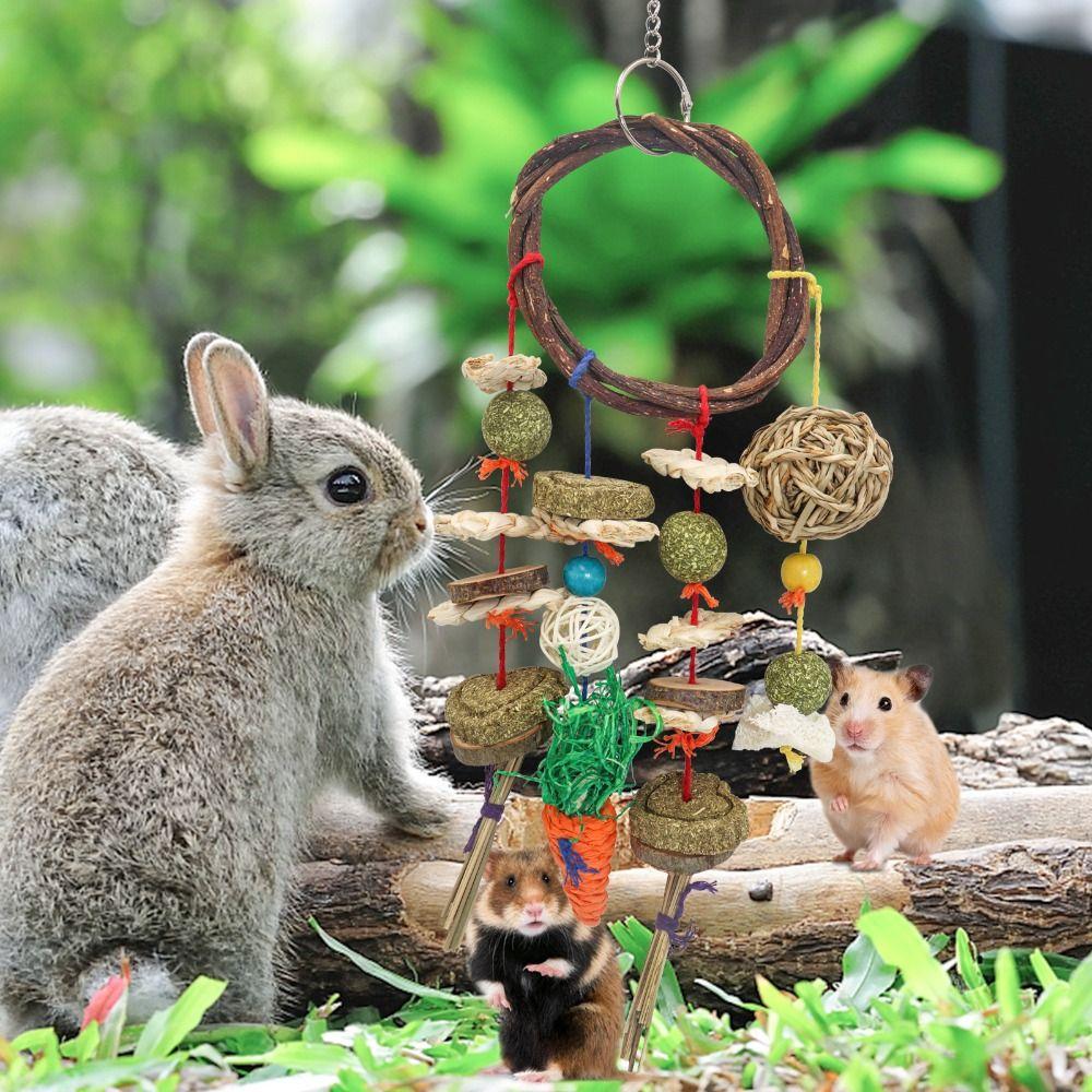 Grinding Guinea Pigs Hanging Bunny Cage Accessories Rabbit Treats Buuny Chew Toy Molar Rattan Ring
