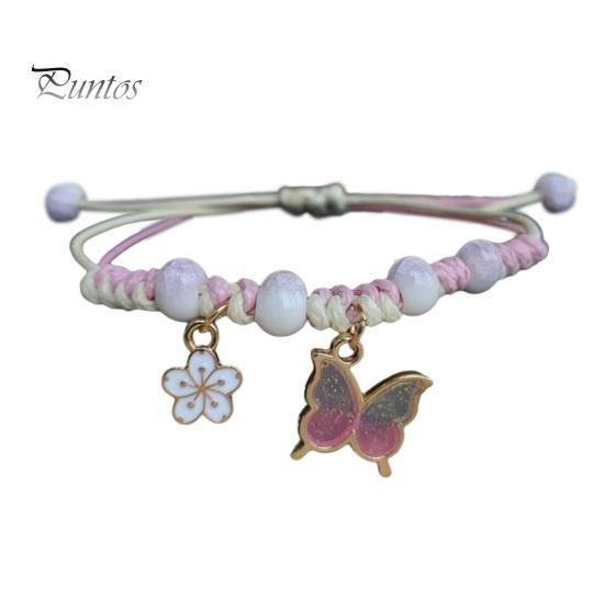 Женский браслет с цветком и бабочкой, очаровательный плетеный браслет для подруги, модный аксессуар