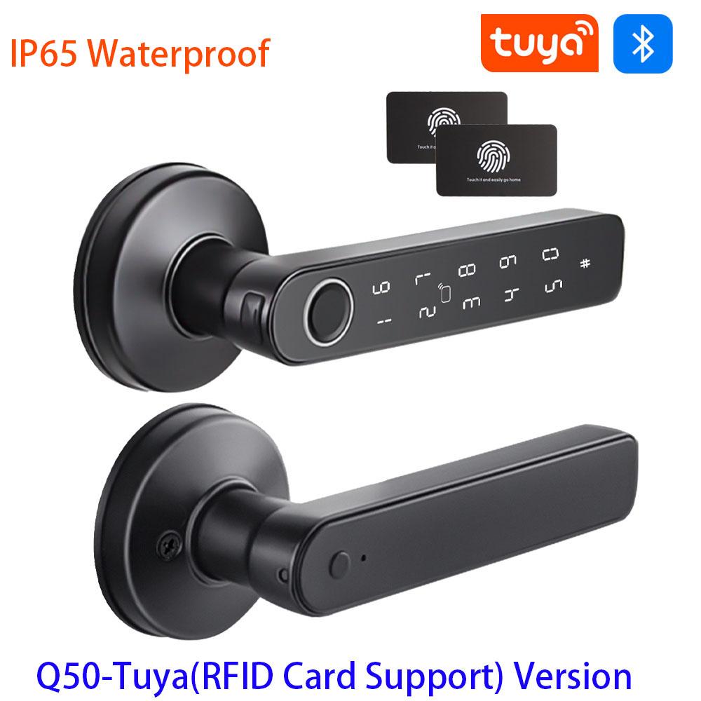 Q50 Bluetooth tuya Door Knobs Fingerprint Lock Handle Door Entrance Passage RFID CardLock With Key Password Lock IP65 waterproof