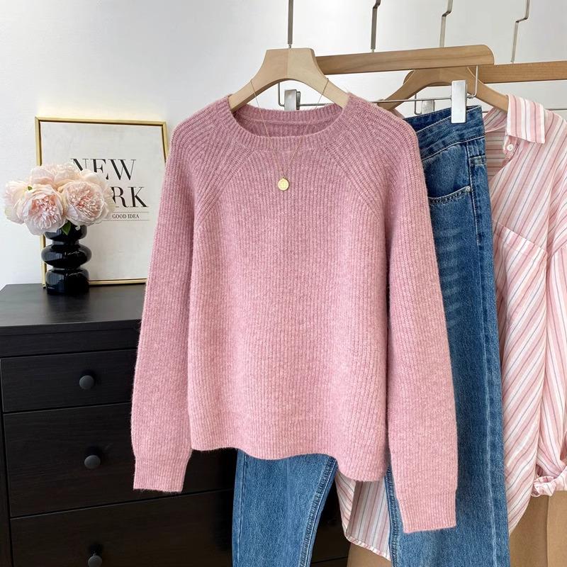 Женский трикотаж с рукавами реглан и круглым вырезом - Свитер для многослойности Осень/Зима 2025, Топ в ленивом стиле