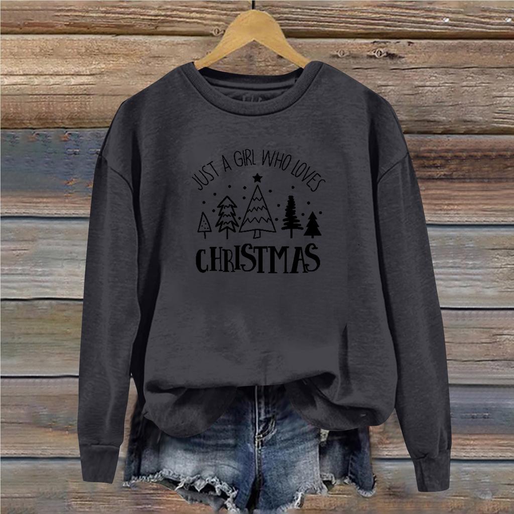 Женская повседневная свободная однотонная толстовка с круглым вырезом и длинными рукавами с принтом рождественских букв