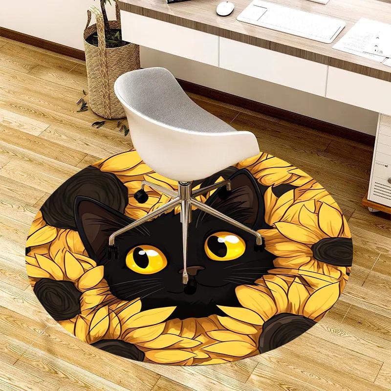 1pc Office Carpet Chair Mats Black Cat Sunflowers Perfect for Decorating Office Chairss, Or Bedrooms.YDT523