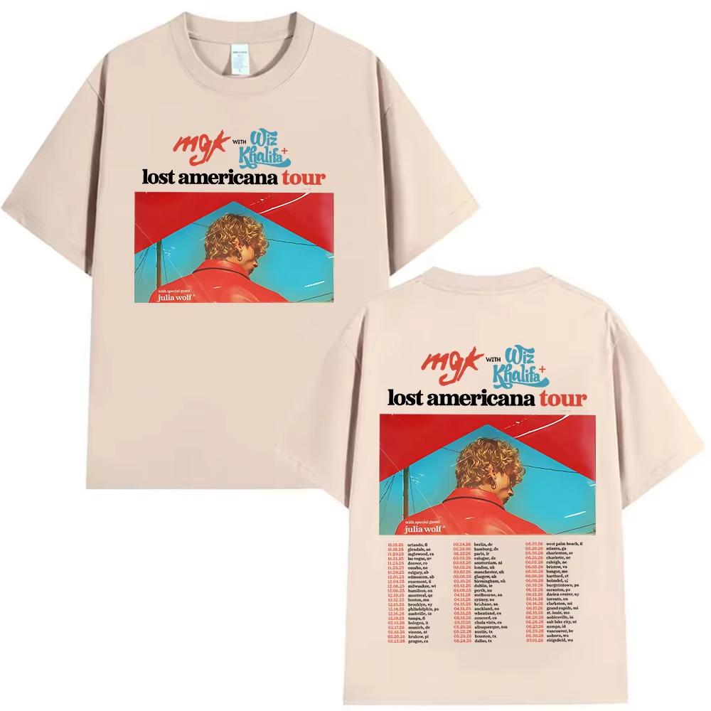 Футболка с графическим принтом рэпера Mgk Lost Americana Tour Мужская мода Короткий рукав Ретро Хлопковые футболки Streetwear