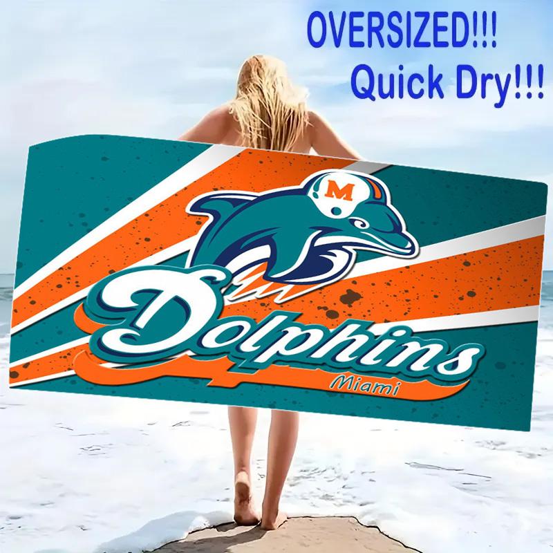 Miami Dolphins Print Beach Towel, Large Soft Quick Dry Towel for Beach Camping Swimming