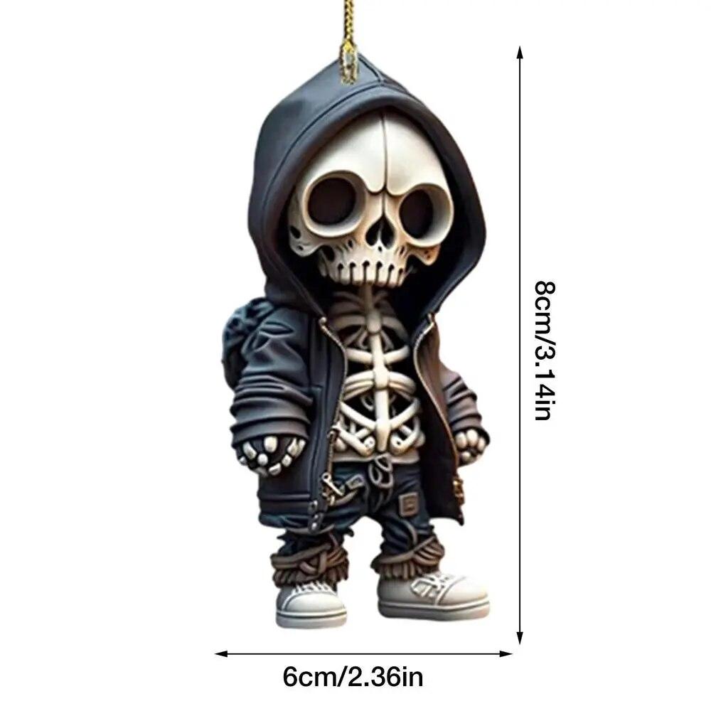 2023 New Cool Skeleton Figurines Halloween Black Skull Statue Doll Resin Decoration Car Pendant Best Present for Friends