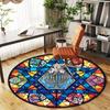 1pc Stained Glass Menorah Pattern Office Round Rugs, Under Chair Round Rugs for Living Room, Bedroom, Bathroom Decoration Carpet 091805
