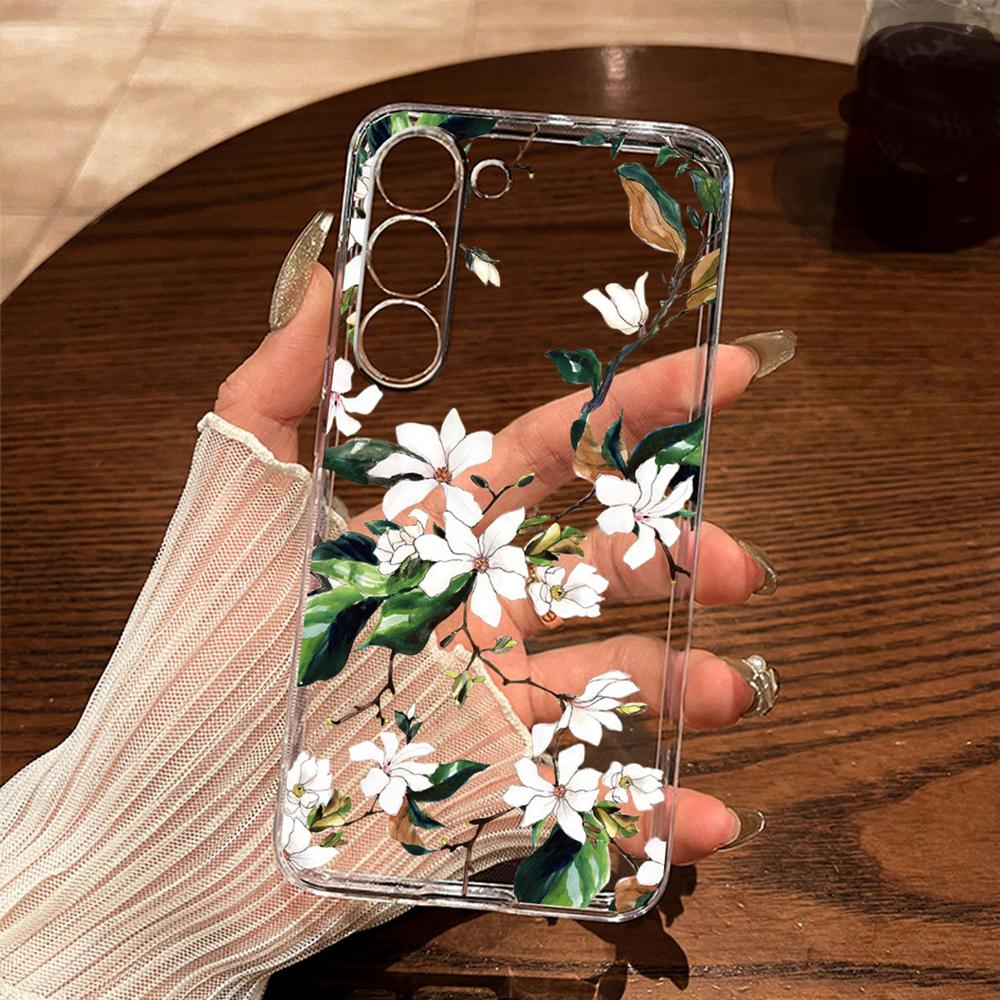 Monstera Deliciosa Лавандовый Цветочный Чехол Для Телефона Для Samsung Galaxy A56 A16 A26 A36 A37 A57 A21S A53 A33 A73 A12 Прозрачный Чехол